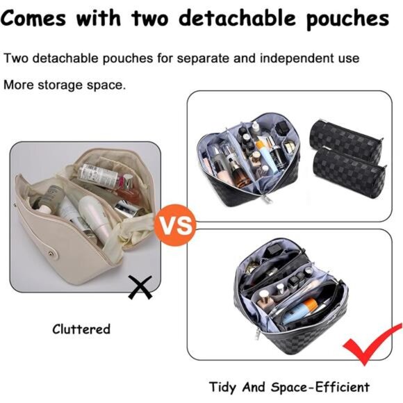 Travel Makeup Bag Set for Women 3 Pcs Waterproof Cosmetic Organizer Vegan Leathe - Picture 3 of 7